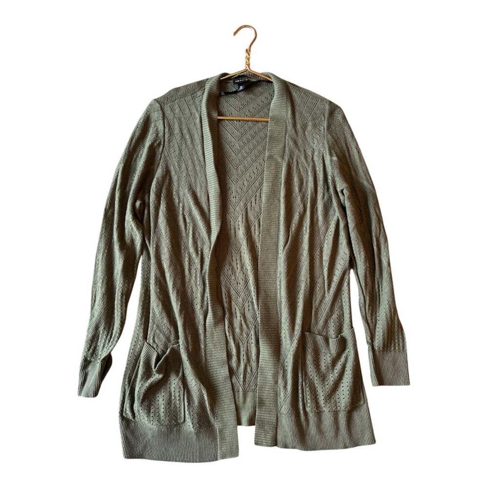 Torrid Womens Cardigan Sweater Green Sz 00 Open Front Sheer Long Sleeve